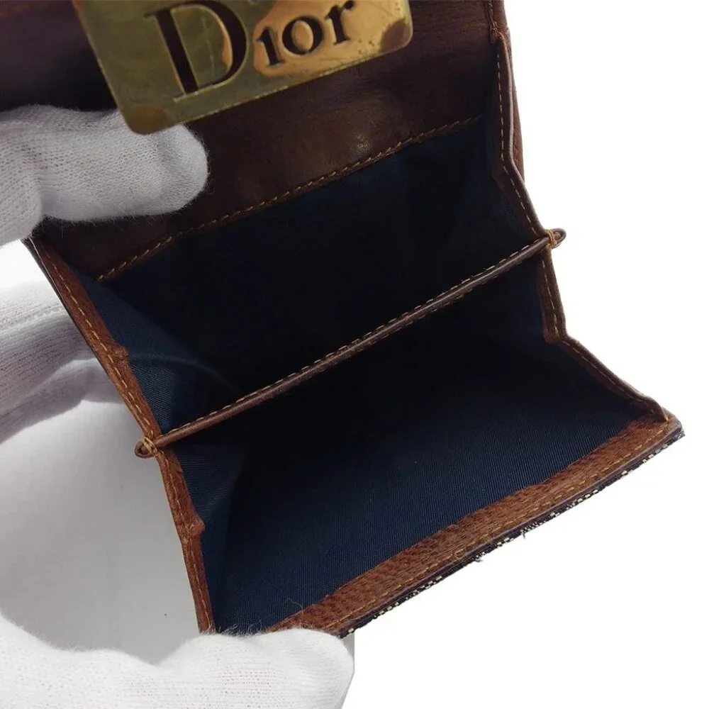 Dior Bifold Wallet Navy Beige Brown Women Authentic secondhand
